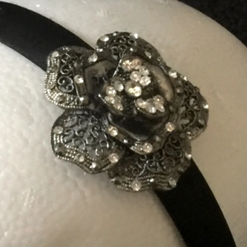 Black Rhinestone Filigree Flower Headband